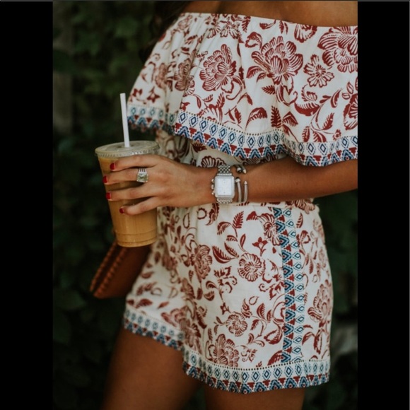 Socialite Pants - Socialite Off the Shoulder Romper Red Blue XS